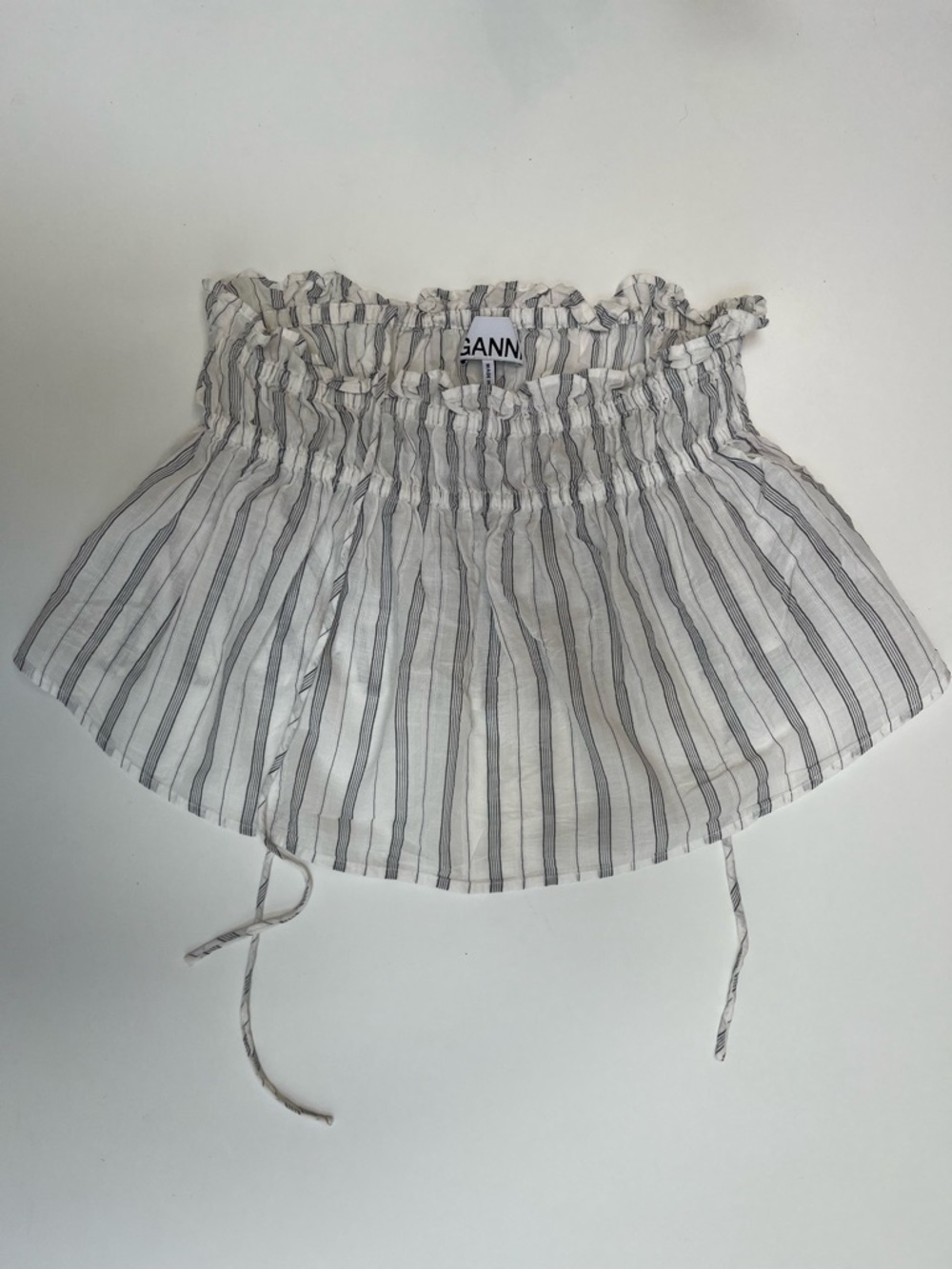 Ganni White and Gray Striped Skirt with Drawstrings